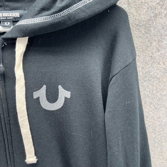 True Religion Full Zip Hoodie Men 2XL Black Buddha Print World Tour Jacket - Picture 10 of 12